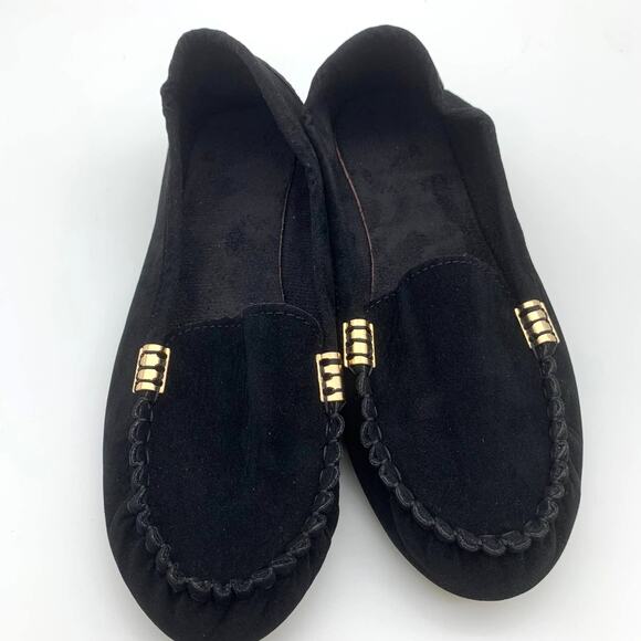 Black Loafer Womens Size 9 Faux Suede Fashion Slippers Bohemian Style - Picture 1 of 10
